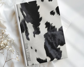 Cow Print Custom Name Journal Minimal Western Notebook Personalized Diary Cowgirl Gift Matte Hardcover Back to School Stationery Under 15