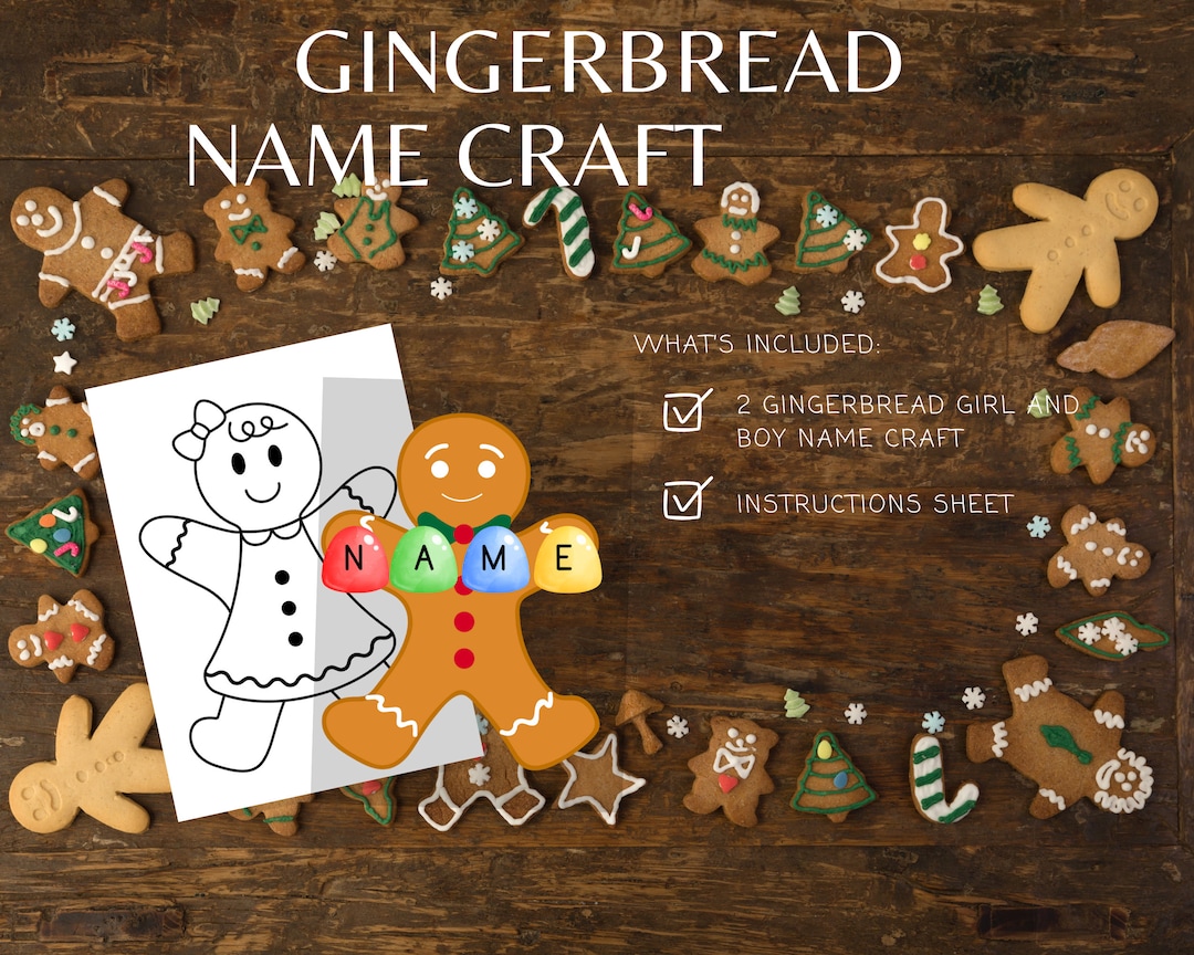 Gingerbread Name Craft Preschool name Activity Winter Etsy