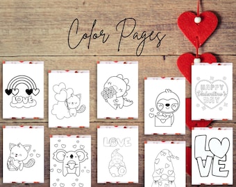 バレンタインデーの子供向けぬり絵｜印刷可能な工作（すぐにダウンロード）