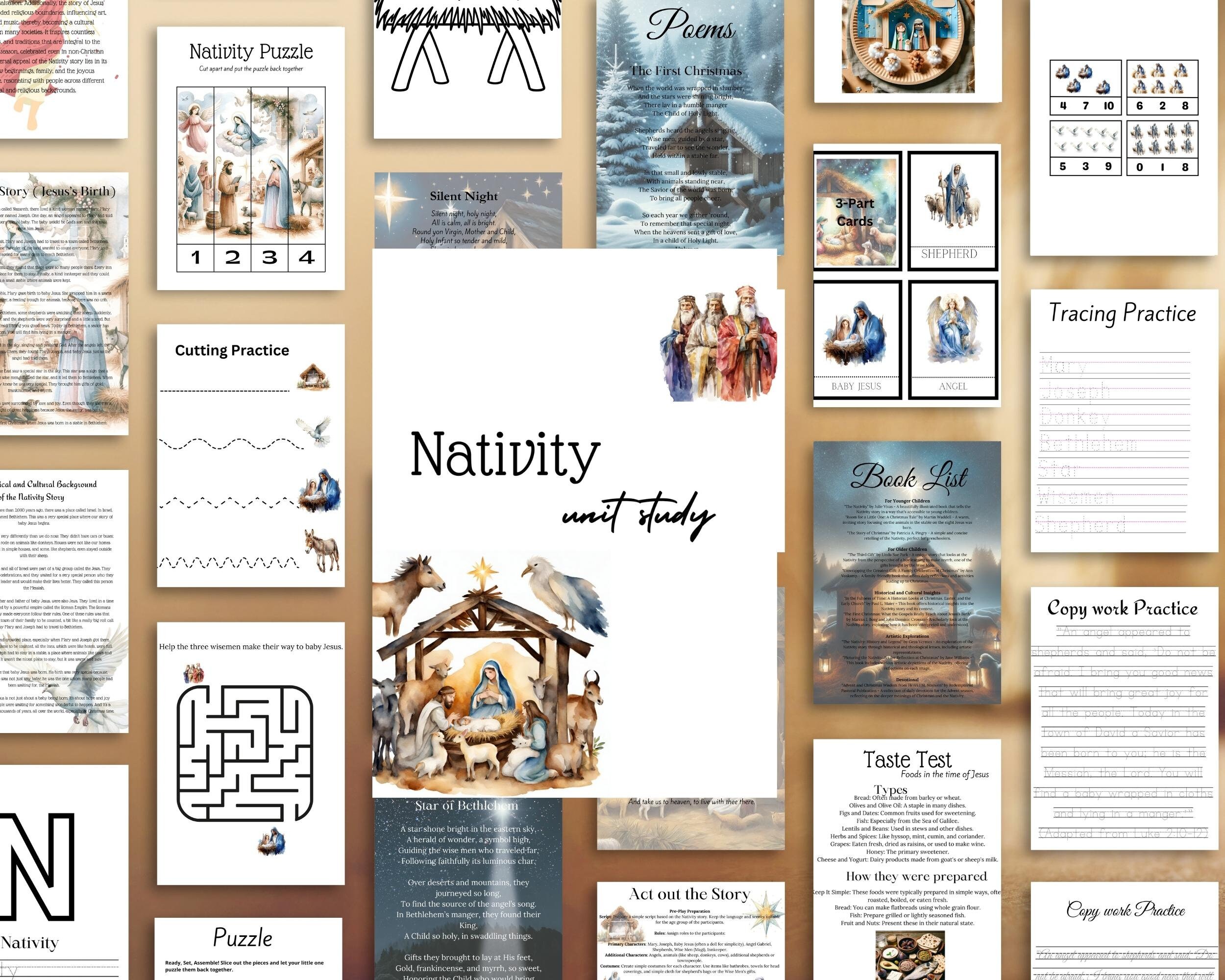 Nativity Unit Study Birth of Jesus Homeschool Printable Vocabulary