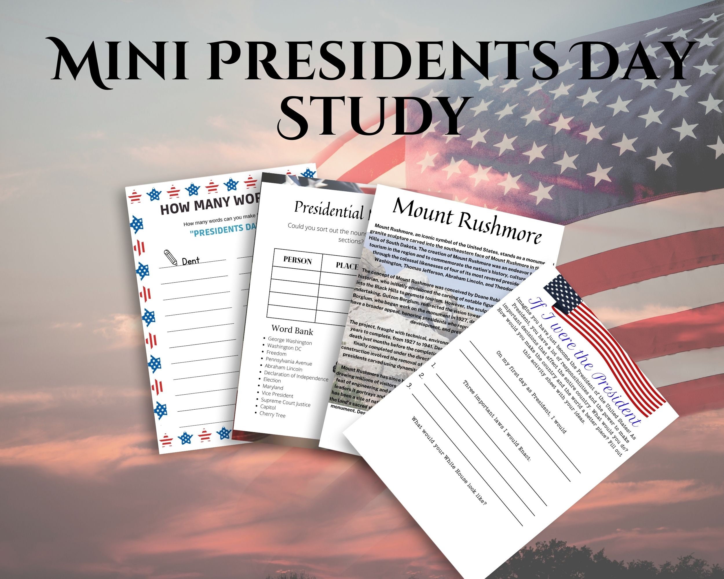 Presidents Day Unit Study: Printable Activities & Worksheets (digital ...