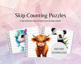 Animal Skip Counting Puzzle | Printable Math Game (Digital Download)