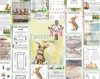 Easter Unit Study, Homeschool, Preschool, K-12, INSTANT DOWNLOAD, Printable, Kids, Easter, Cross, Bible, Worksheets