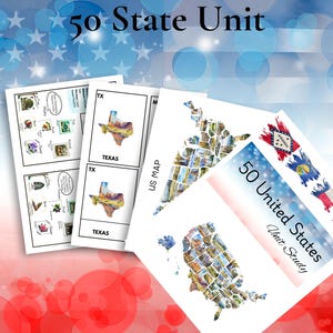 Estudio de la unidad de los 50 estados, mapas de EE. UU., tarjetas didácticas, geografía de EE. UU., materiales imprimibles para la educación en el hogar, descarga instantánea, para colorear, PDF, educación en el hogar
