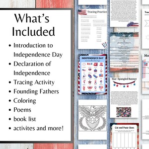 May include: A printable pack of educational activities for Independence Day. The pack includes tracing activities, coloring pages, vocabulary, and more. The pack is perfect for teaching children about the history of the United States.
