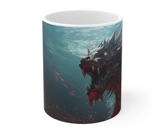 Dragon, Dragon mug, Wyvern, Wurm, serpent, underwater, ominous, lizard, swimming, sea, river, bite