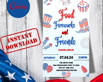 4th of July Invitation Template | Editable BBQ Party Invite