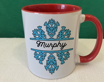 Personalized Snowflake Mug, Custom Winter Coffee Cup, Hot Cocoa Mug
