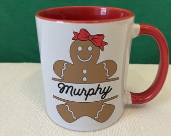 Personalized Gingerbread Man Mug, Custom Christmas Coffee Cup
