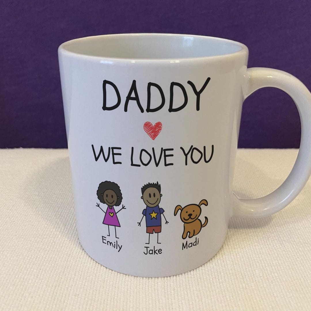 Dad Script Mug Personalized Dad Mug, Custom Kid Names & Figures - Etsy