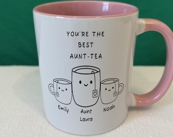 Taza de té personalizada para la tía, taza personalizada para la tía, regalo para la tía