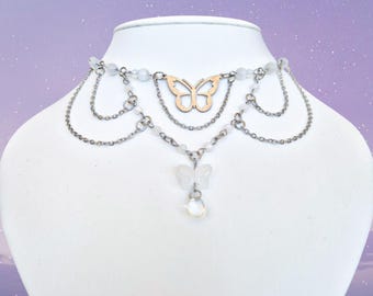 Weißer Schmetterling Choker Halskette | Weißer Fairycore Choker, Schmetterling Schmuck