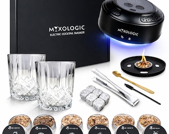 Kit ahumador eléctrico para whisky, juego para ahumar cócteles Old Fashioned con luz LED, vasos, virutas de madera, regalo ahumador para papá, esposo o hombre
