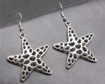 Starfish Drop Earrings Antique Silver Plated Ethnic Bohemian