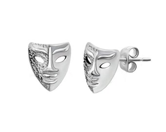 Hollow Face Stud Earrings Sterling Silver 925 Face Mask Studs