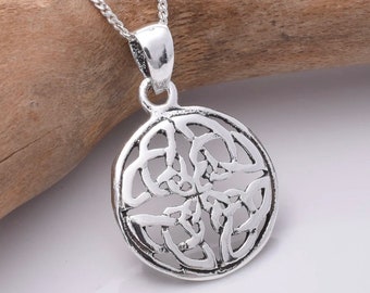 Round Celtic Knotwork Pendant Solid Sterling Silver 925 14x21mm