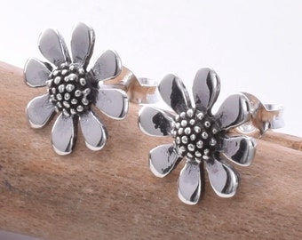 Large Daisy Flower Stud Earrings Sterling Silver 925 Studs