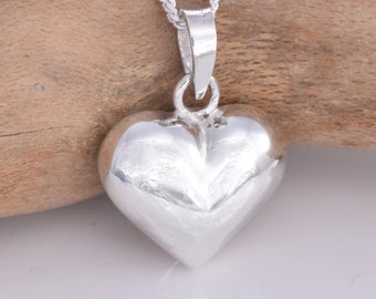 Puffy Heart Pendant Solid Sterling Silver 925 9mm 12mm
