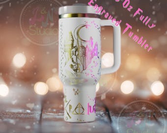 Vaso de 40 oz grabado de Wizard Potter, blanco/iridiscente