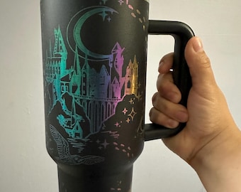 Vaso de 40 oz grabado de Wizard Potter NEGRO / Iridiscente