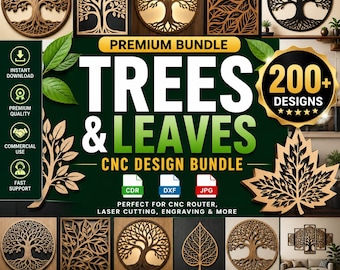 over 200 Trees & Leaves Laser Cut CNC Router CDR Dxf JPG Files Wood Carving 3D Relief Designs Organized Mega Bundle Instant Download