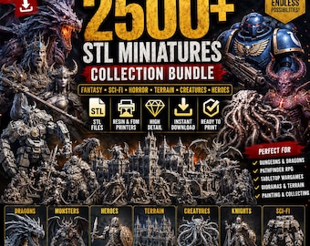 2500+ Fantasy STL Miniatures Bundle | DND 3D Print Files | Dragons, Monsters, Heroes, Terrain & Sci-Fi Models | Instant Download
