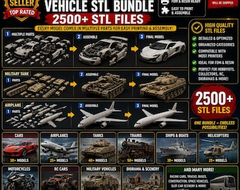 2500+ Vehicle STL Bundle | Cars, Airplanes, Tanks, Ships & Trains | 3D Print Files Pack | RC Models Military Vehicles | Instant Download