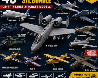 40+ RC Airplane STL Bundle | 3D Printable Aircraft Models Warplanes, Jets Helicopters & Classic Airplanes | DIY Model Kit | Instant Download