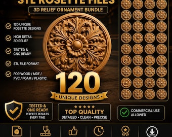 Over 120 Rosette CNC MEGA files for router machines, Biggest Cnc Router STL Pack, cnc Router cnc, cnc Bundle, cnc router files,