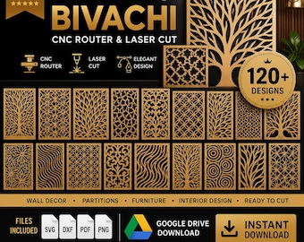 120+ Bivachi cnc Laser Cut Files Bundle SVG DXF Pdf Png | Decorative Wall Panel Patterns | CNC Router Laser Cut Templates | Instant Download