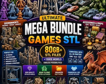 Ultimate Games STL Mega Bundle 80GB+ 3D Print Files | Miniatures, Vehicles, Weapons, Terrain & Props Commercial License Instant Download