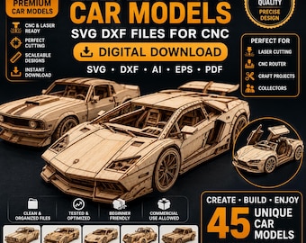Over 45 Laser Cut Car Models CNC Router Wood Carving 3D DXF Files for CNC & Laser Cutting | Instant Download