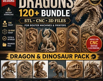 120+ Dragon STL Files Bundle CNC Router STL Files | Wood Carving 3D Relief Designs Organized Mega Bundle Commercial License Instant Download