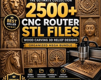 2500+ CNC Router STL Files | Wood Carving 3D Relief Designs | Organized Mega Bundle | Commercial License | Instant Download