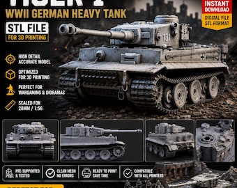 Tiger I Tank STL File for 3D Printing | WWII German Heavy Tank Miniature | Resin 3D Model | Wargaming Diorama STL | Digital Download