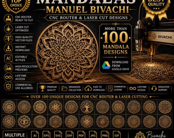 100 Mandala CNC Files Bundle | SVG DXf Ai Eps Png Plt Laser Cut Files | CNC Router Files | Cricut Mandala Designs | Instant Download