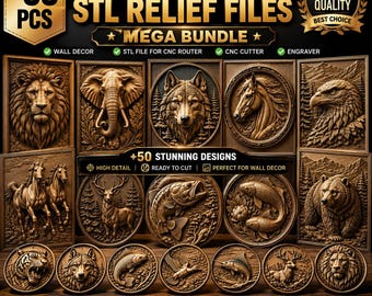 Over 50 Animals Fishes Flora CNC MEGA files for router machines, Biggest Cnc Router STL Pack, cnc Router cnc, cnc Bundle, cnc router files,