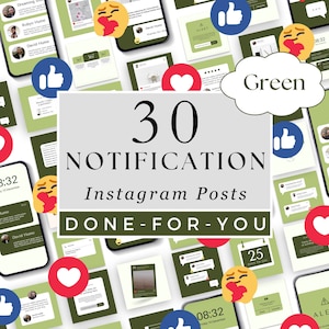 Green Notification Instagram Posts - Social Media Templates - 30 Done for you Canva, Engagement, Announcement, Reminder, Testimonial, Alerts