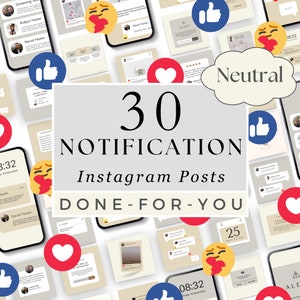 Neutral Notification Instagram Posts - Social Media Templates - 30 Done for you Canva: Engagement, Announcement, Reminder Testimonial Alerts