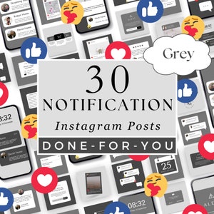 Grey Notification Instagram Posts - Social Media Templates - 30 Done for you Canva, Engagement, Announcement, Reminder, Testimonial, Alerts