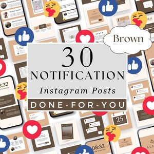 Brown Notification Instagram Posts - Social Media Templates - 30 Done for you Canva, Engagement, Announcement, Reminder, Testimonial, Alerts