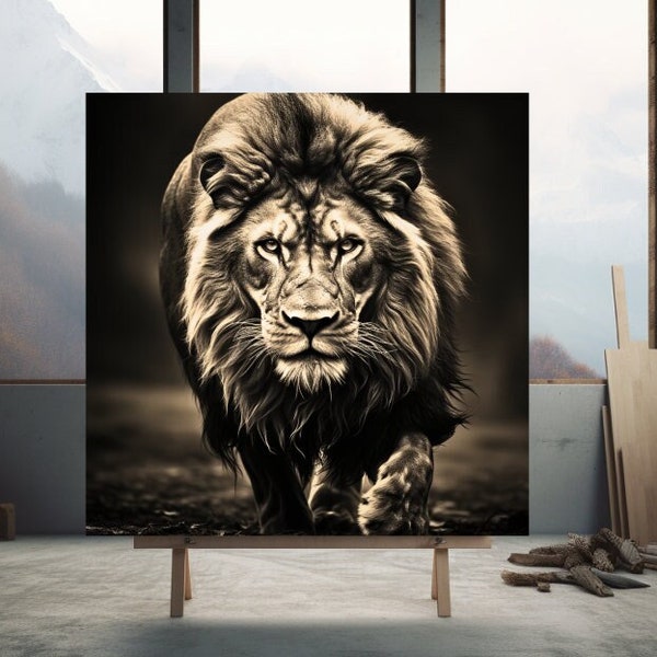 Lion Head Print Art Canvas Lion Wall Art  Wedding Gift for him African Artwork Gift for Fathersday