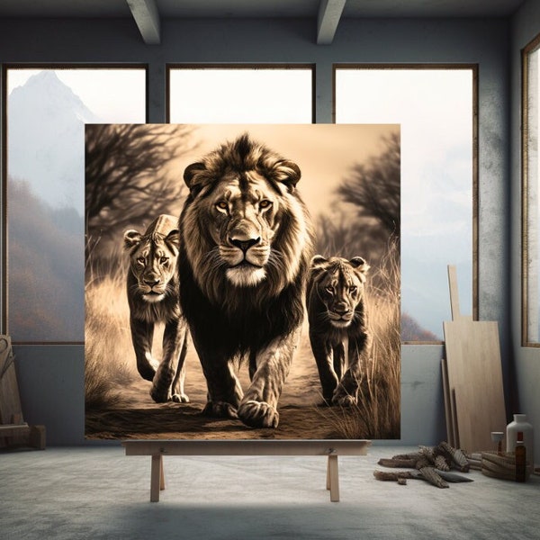 African Artwork Lion Gift  Wedding Canvas  Wall Art Gift for him  Poster Lion Painting Fathersday