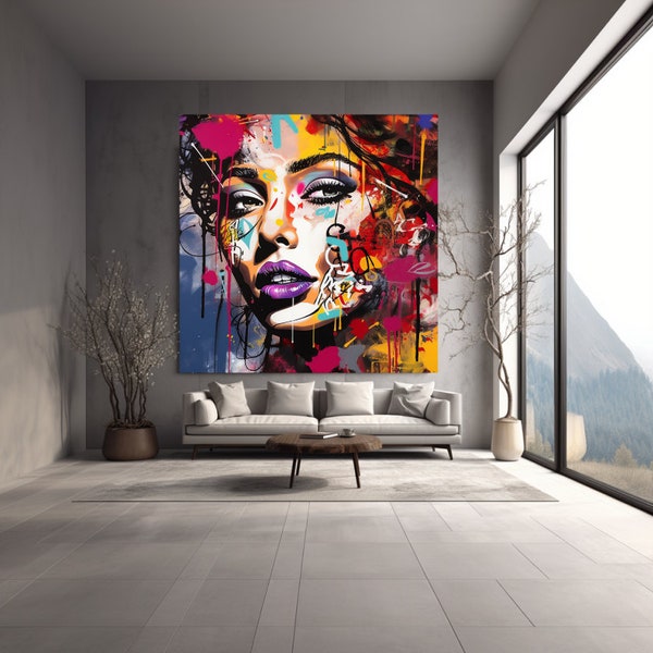 Abstract Face Painting Woman Face Art Canvas Wall Art Pop Art Modern gift for her Abstract