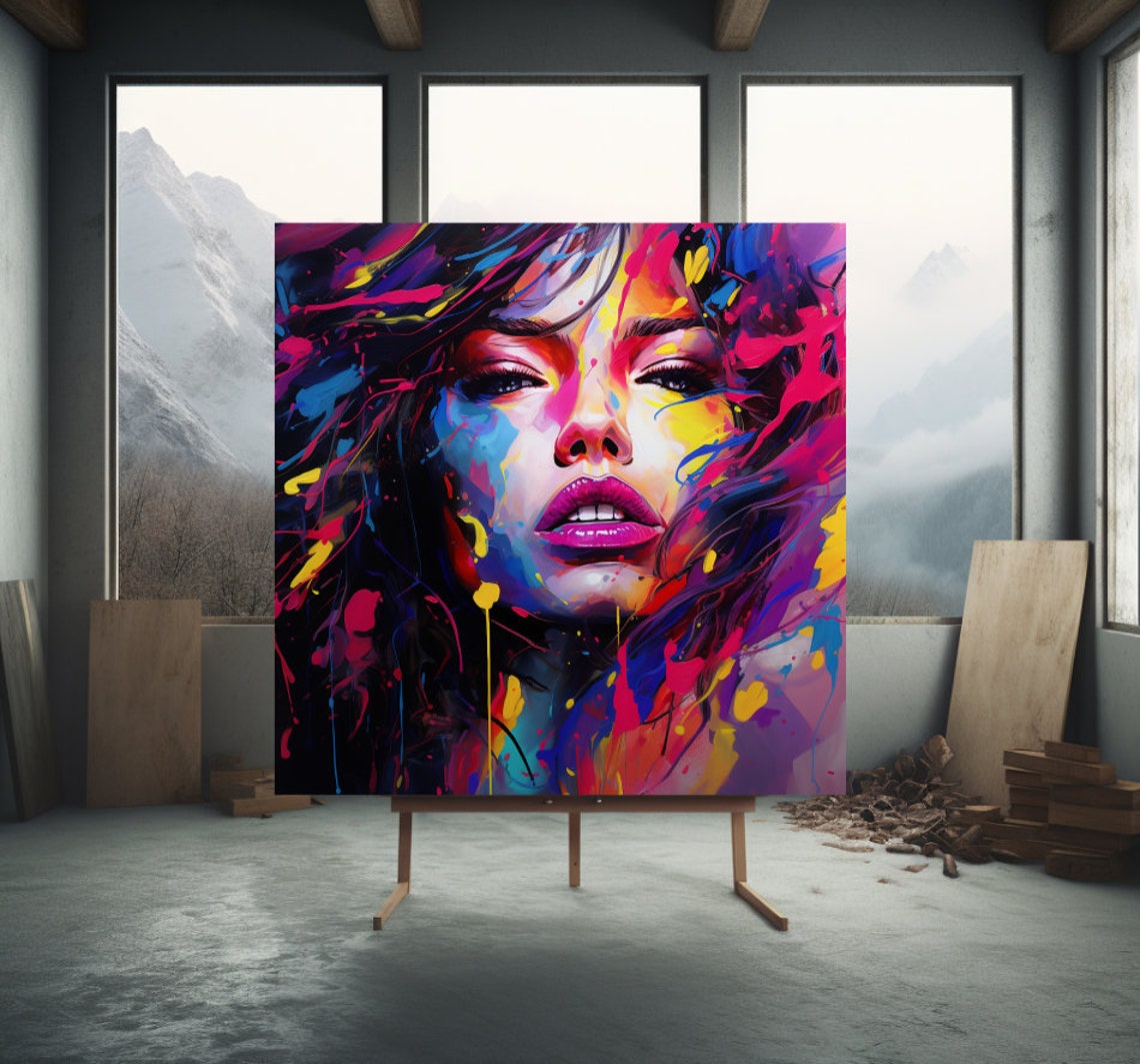 Abstract Face Painting Woman Face Art Canvas Wall Art Pop Art Modern