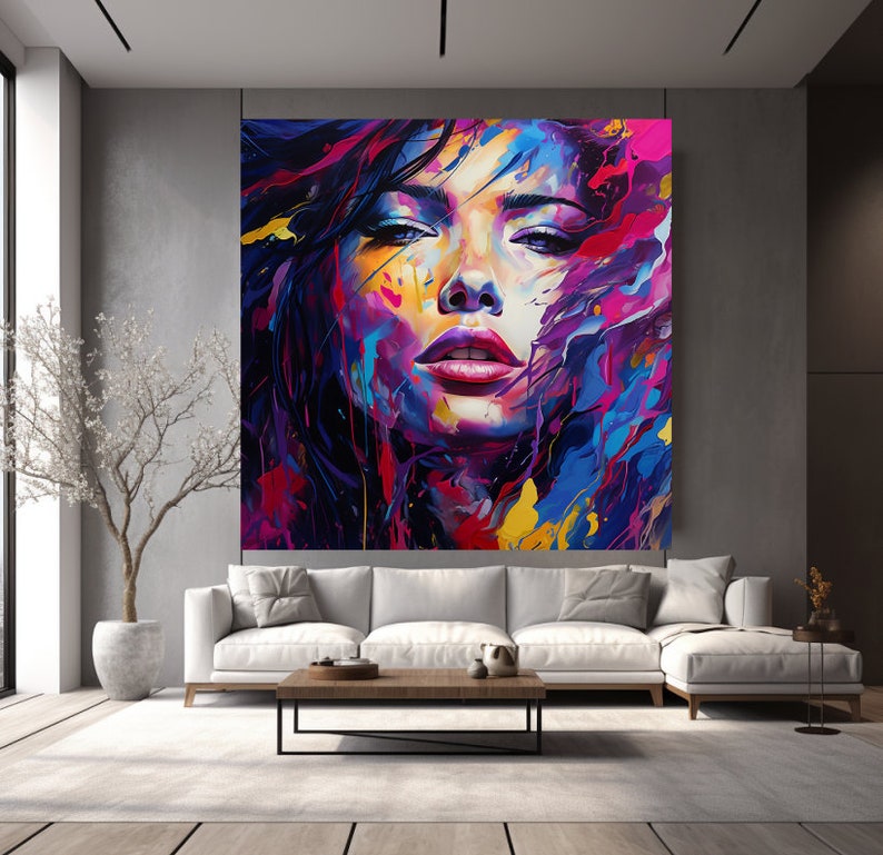 Abstract Face Painting Woman Face Art Canvas Wall Art Pop Art Modern