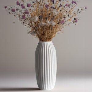Modern white flower vase &quot;Milano&quot; made of white organic plastic &quot;September&quot; - perfect for dried flowers - ideal gift