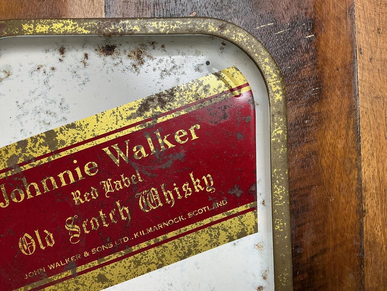 Johnnie Walker Red Label Scotch Metal Advertising Tray - Rare Find! image 6