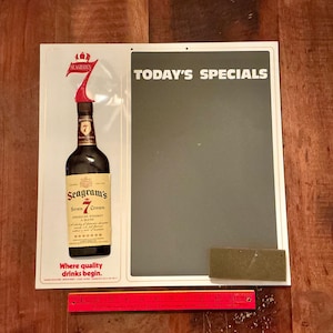 Vintage Seagram’s 7 Whiskey Tin Advertising Sign - Functional Chalkboard!