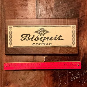 Vintage Bisquit Cognac Wood Advertising Bar Sign - Great Shape!